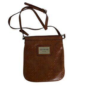 Guess Brown Leather Crossbody Bag Purse Handbag Top Zipper Bohemian 90s Y2K Boho